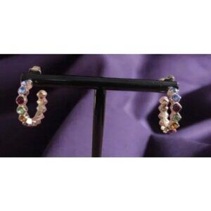 Vintage AVON Multicolored Gemstone Small Hoop Earrings
